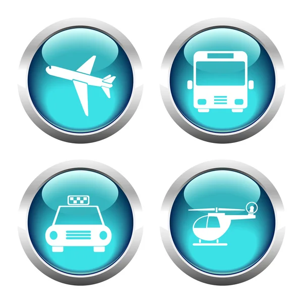 Σύνολο χρωματιστά κουμπιά για το web, αεροπλάνο, ελικόπτερο, ταξί, λεωφορείο. — Διανυσματικό Αρχείο