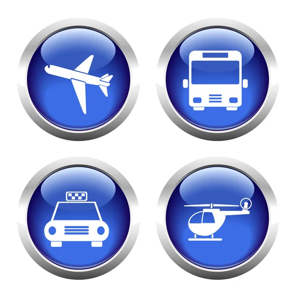 Σύνολο χρωματιστά κουμπιά για το web, αεροπλάνο, ελικόπτερο, ταξί, λεωφορείο. — Διανυσματικό Αρχείο