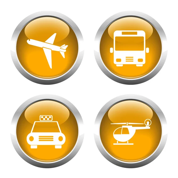 Conjunto de botones de colores para web, avión, helicóptero, taxi, autobús . — Vector de stock