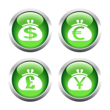 Web, Çantalar para birimi için renkli düğme kümesi.
