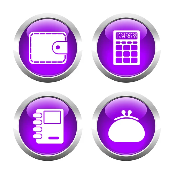 Σύνολο χρωματιστά κουμπιά για το web, πορτοφόλι, πορτοφόλι, σημειωματάριο, υπολογισμό εκτελεσθείσας — Διανυσματικό Αρχείο