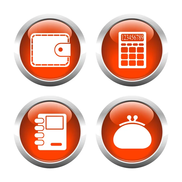 Σύνολο χρωματιστά κουμπιά για το web, πορτοφόλι, πορτοφόλι, σημειωματάριο, υπολογισμό εκτελεσθείσας — Διανυσματικό Αρχείο