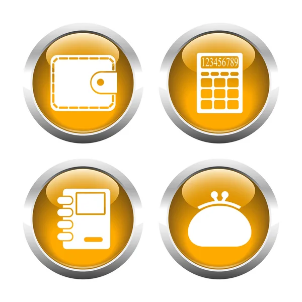 Uppsättning färgade knappar för web, plånbok, väska, notebook, beräk — Stock vektor
