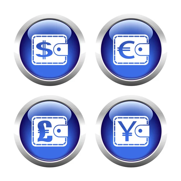 Conjunto de botones de colores para web, monederos moneda . — Vector de stock