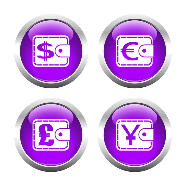 Set of colored buttons for web, purses currency. — Stock Vector