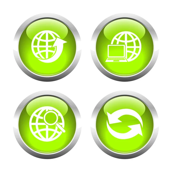 Conjunto de botones de colores para web, globo, búsqueda, actualización, ordenador — Archivo Imágenes Vectoriales