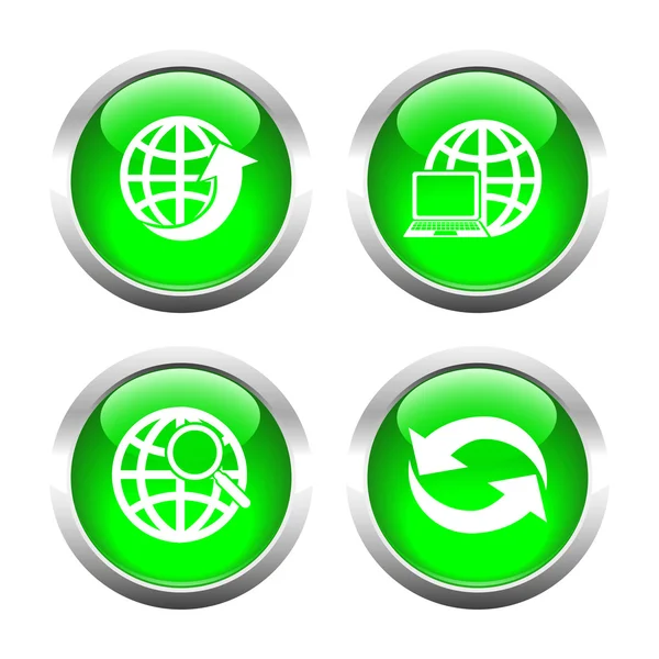 Set of colored buttons for web, globe, search, refresh, computer — Stock Vector
