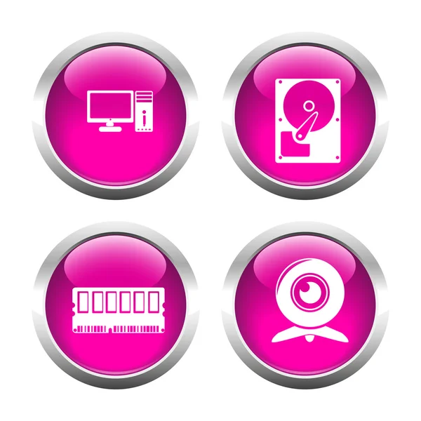 Set of colored buttons for web, computer, memory, webcam, hard d — Stock Vector