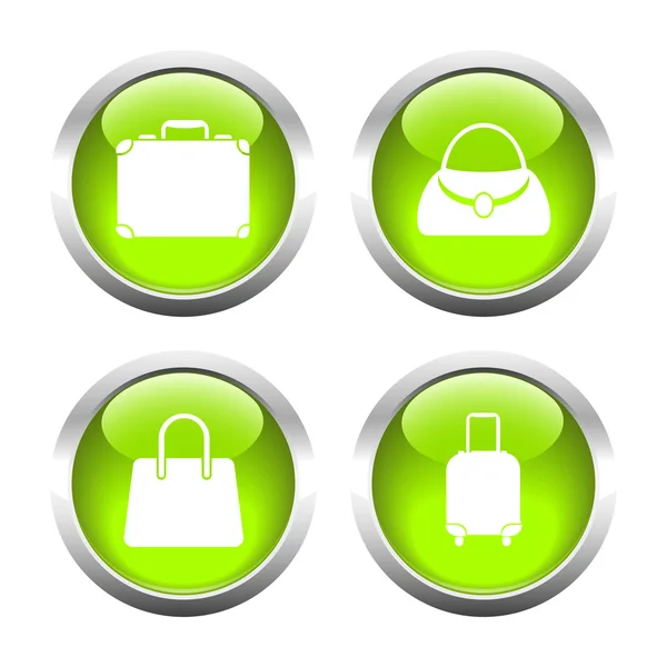 Zestaw kolorowych przycisków internetowych, torby i walizki. — Wektor stockowy