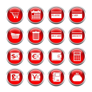 Web, alışveriş, para birimi, Çantalar için düğme kümesi.