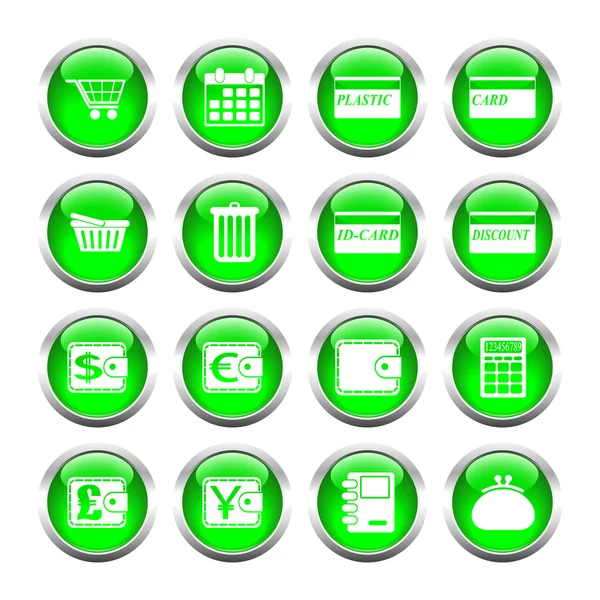 Set of buttons for web, shopping, currency, purses. — Stock Vector