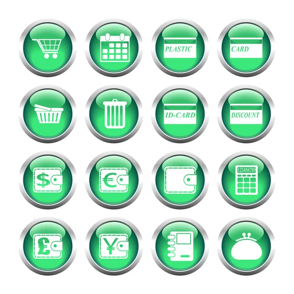 Set of buttons for web, shopping, currency, purses. — Stock Vector