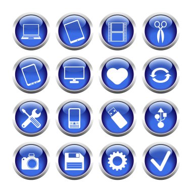 Web, tablet, smartphone için düğme kümesi. Araçlar, kamera, Usb f