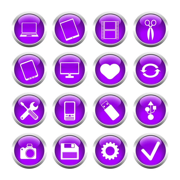 Conjunto de botões para web, tablet, smartphone. ferramentas, câmera, USB f — Vetor de Stock