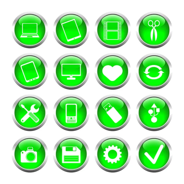 Conjunto de botones para web, tableta, smartphone. herramientas, cámara, USB f — Vector de stock