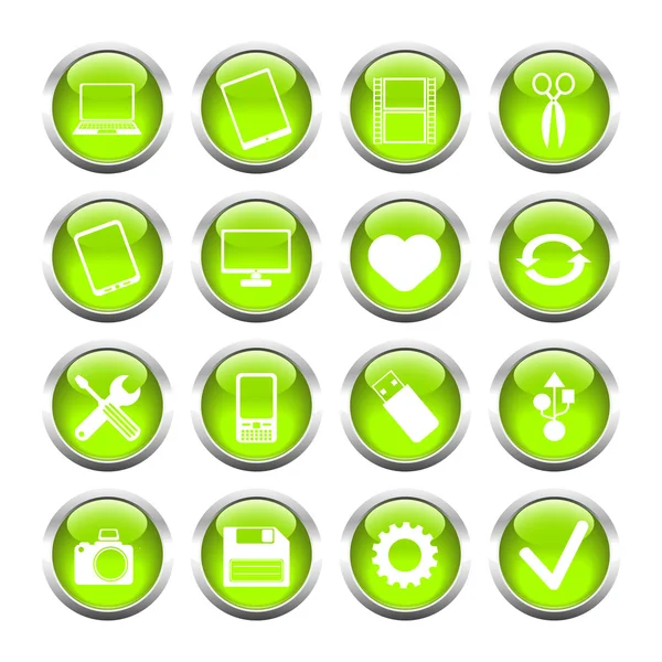 Set of buttons for web, tablet, smartphone. tools, camera, USB f — Stock Vector