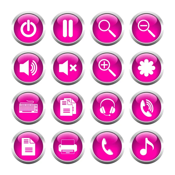 Set of buttons for web, media, zoom, headset, printer. — Stock Vector