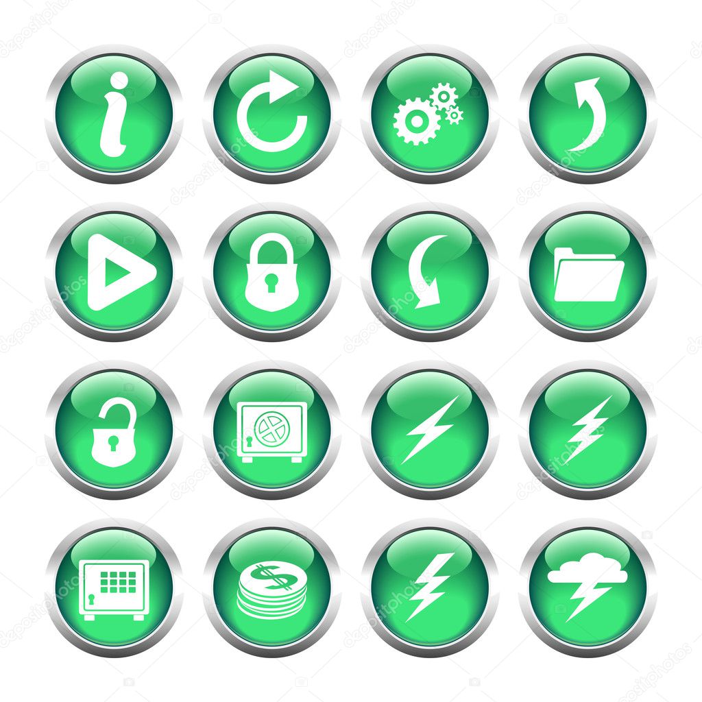 Set of buttons for web, open lock, safe, information, arrow, lig