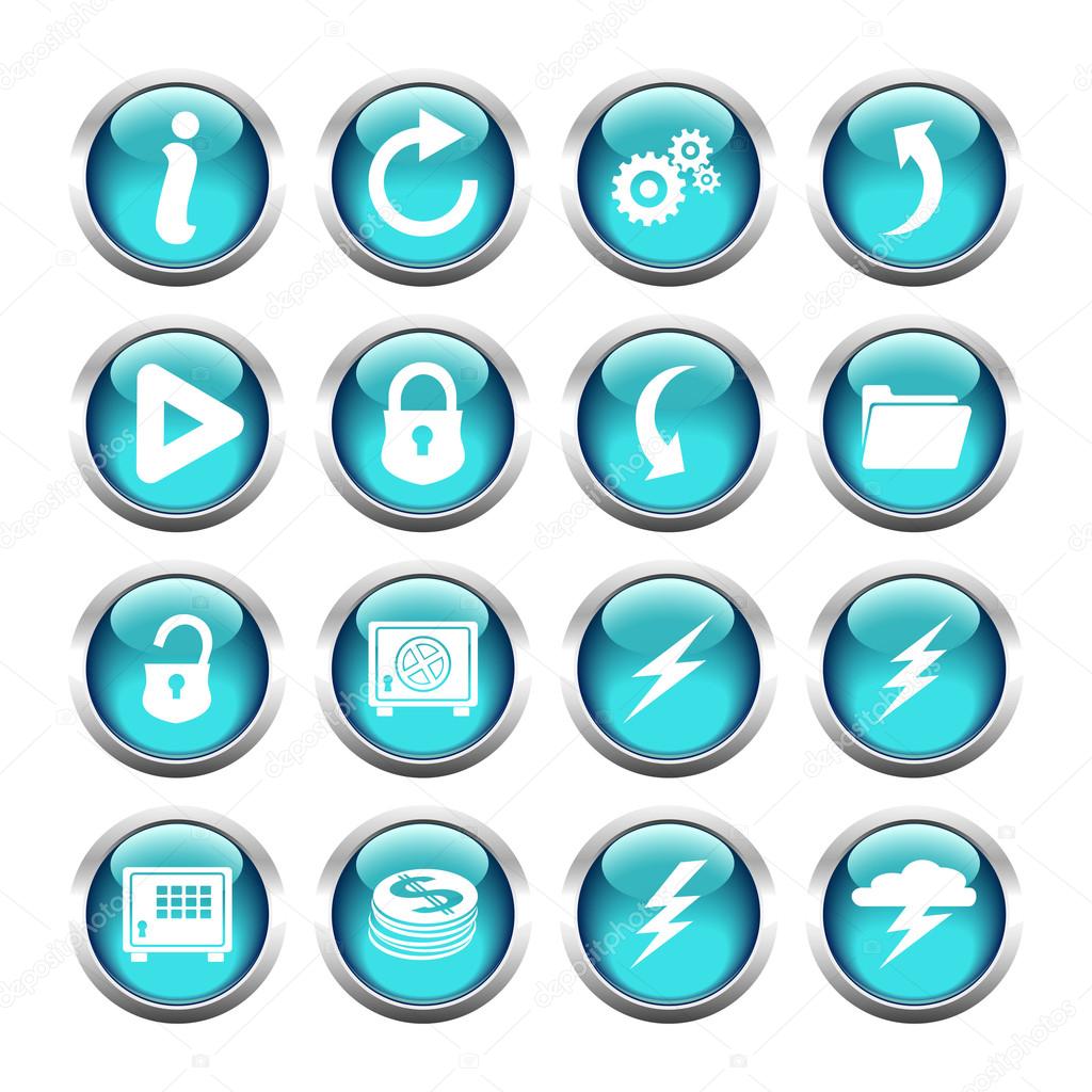 Set of buttons for web, open lock, safe, information, arrow, lig