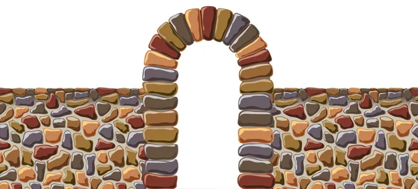 Arch en de muur van ruwe steen. — Stockvector