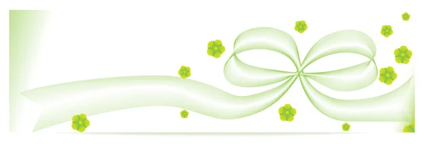 Banner in the form of an abstract ribbon with a bow and flowers. — Stock Vector