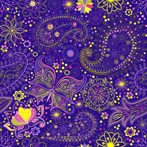 Vintage motivo floral étnico sin costuras fondo . — Archivo Imágenes Vectoriales