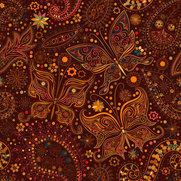 Fondo de motivo floral inconsútil vintage con mariposas . — Vector de stock