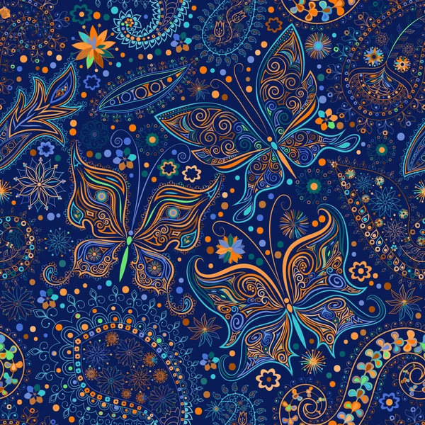 Fondo de motivo floral inconsútil vintage con mariposas . — Vector de stock