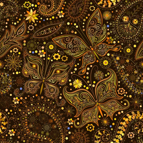 Vintage fond de motif floral sans couture avec des papillons . — Image vectorielle