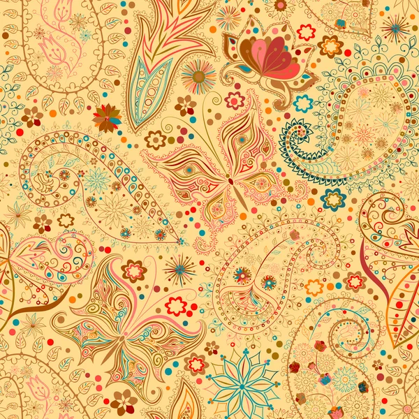 Vintage nahtlosen floralen Motiv Hintergrund mit Schmetterlingen. — Stockvektor