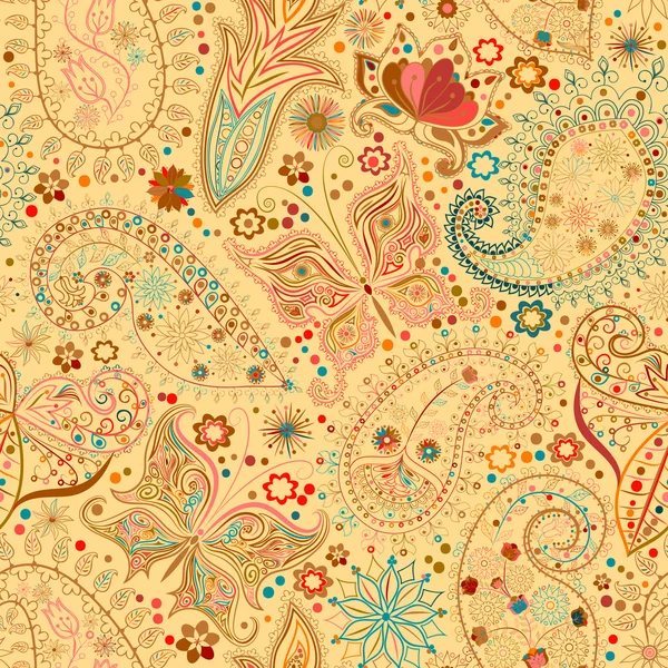 Vintage sem costura floral motivo fundo com borboletas . —  Vetores de Stock