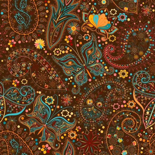 Vintage naadloze floral motief achtergrond met vlinders. — Stockvector