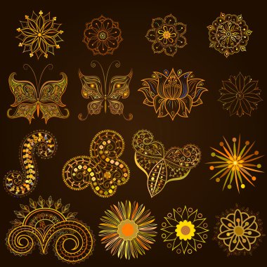 Öğeleri desenli Hint Ulusal süs ayarlayın. Çok renkli flor