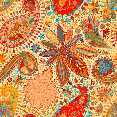 Vintage çiçek motifi etnik sorunsuz arka plan.