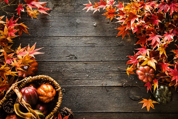 Herbst rote Blätter auf Holz — Stockfoto