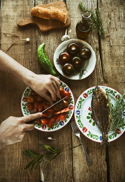 Fisk och grönsaker — Stockfoto