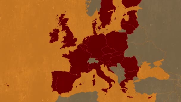 Cartografie van de Europese Unie met het Verenigd Koninkrijk status na wijzigen de van de 2016 referendum over "Brexit" - getextureerde kaart in warme Toon — Stockvideo