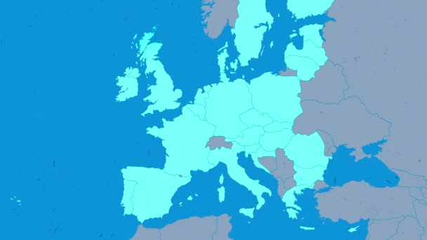 Brexit - carte animée géopolitique montrant le Royaume-Uni changeant de statut après avoir quitté l'Union européenne en 2016 - carte texturée bleue — Video