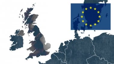 İngiltere'nin AB referandum - batısında AB harita ile bir Avrupa bayrağı - Brexit ve Birleşik Krallık'ın dışlama dumanlı bir efekti