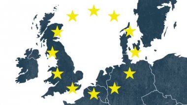 Brexit - İngiltere hariç Avrupa Birliği'nden sonra 2016'ın referandum - dokulu harita 12 yıldız - mavi duman etkisi ile