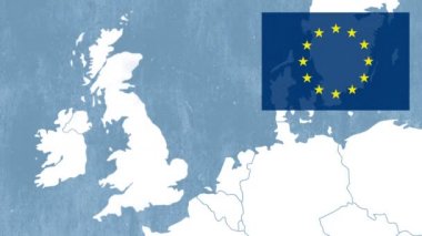 Brexit - bir köşe ve İngiltere kaldırılmakta gösterilen Avrupa bayrağı ile Batı Avrupa Birliği Haritası - buharlaşma etkisi