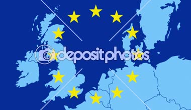 Brexit - AB Batı ile 12 sembolik yıldız haritası - Birleşik Krallık bir mavi dumanlı etkisi - grafik mavi animasyon silinir