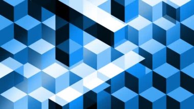 Isometric mavi küpler ve çubuklar, arkaplan için soyut döngü animasyonu. Isometric perspektif, hipnotik ve zarif, şeffaflık efektleri ile.