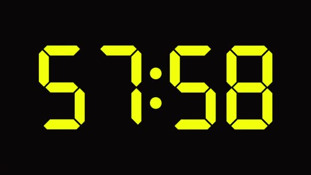 Contagem regressiva do relógio digital de sessenta para zero - Full HD - display LED - números verdes ou amarelos — Vídeo de Stock
