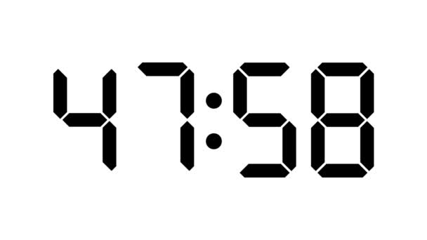 Digital clock countdown from sixty to zero - full HD - Timer with LCD display - black numbers over a white background — Stock Video