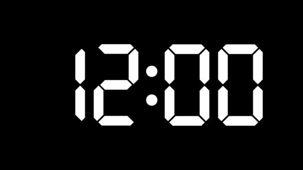Цифровые часы от нуля до шестидесяти - Full HD - LCD дисплей - белые цифры на черном фоне — стоковое видео