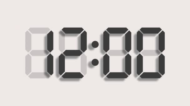 Contagem de relógio digital de zero a sessenta - Full HD - display LCD - números cinzentos sobre um fundo claro e com uma sombra de luz — Vídeo de Stock