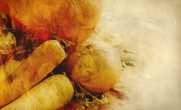 Background texture with pumpkins, carrots, seeds, butternut squash and herbs - Still life composition with seasonal vegetables of autumn — Stock Image Background texture with pumpkins, carrots, seeds, butternut squash and herbs - Still life composition with seasonal vegetables of autumn Stock Photo