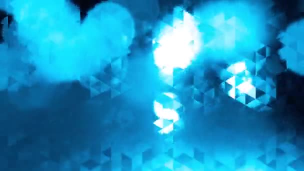 Animation graphique bleue avec triangles et éclairs incrustés dans bokeh — Video