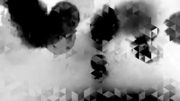 Animación gráfica en blanco y negro con efectos de triángulos y manchas en el fondo - Full HD — Vídeo de stock